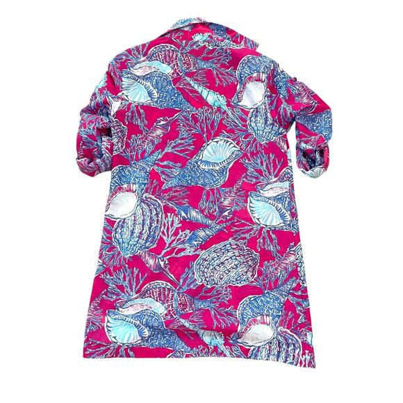 Talbots Coverup XS Pink Blue Shell Print Sheer Beach Blouse - Picture 3 of 9